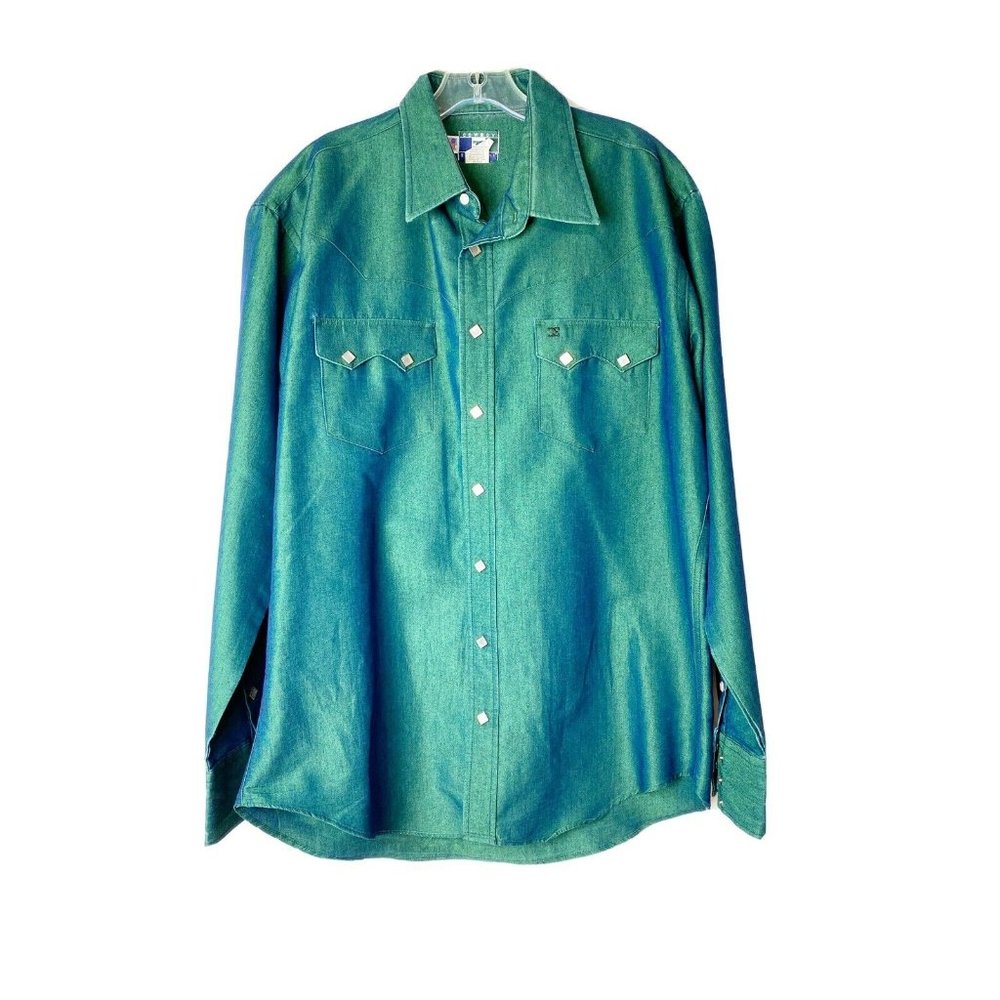 Cowboy Equipment Large Classic Fit Xtra Long USA Color Change Snap Shirt EUC